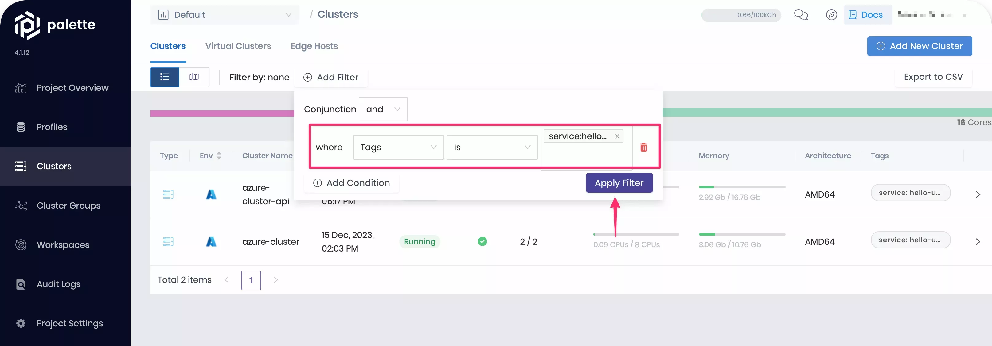 Image that shows how to add a frontend service filter